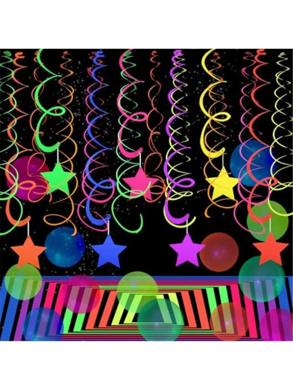 Neon Party Decorations UV Glow Hanging Swirls Streamers Blacklight Party